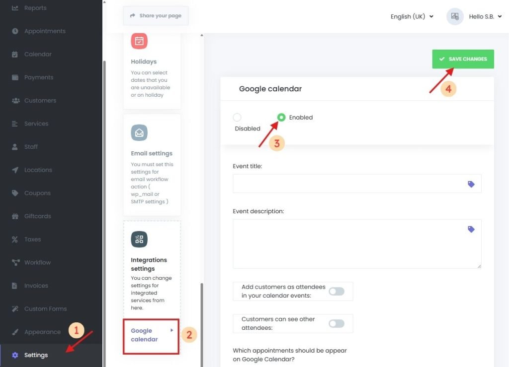 Connecting Google Calendar with Book24Seven for two-way synchronization