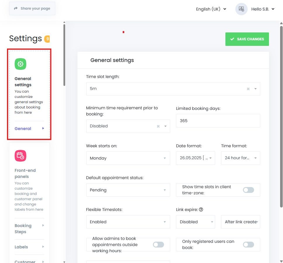All options in Book24Seven general settings