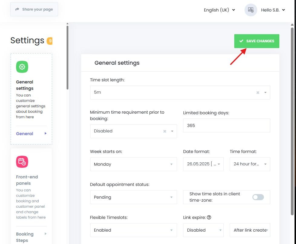 Further more options in Book24Seven booking system's basic settings