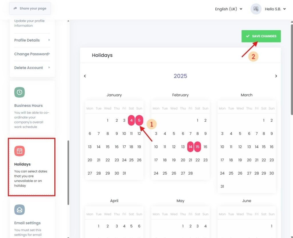 Adding a company-wide holiday in the Book24Seven appointment booking system.