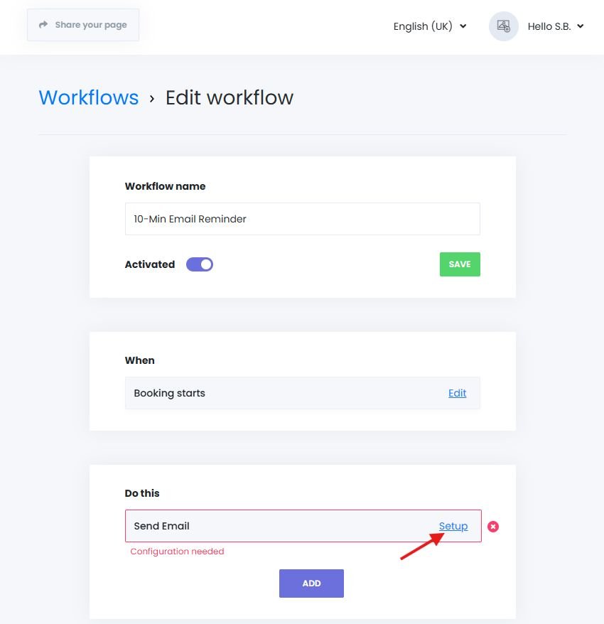 Setting up email reminder notification content in Book24Seven