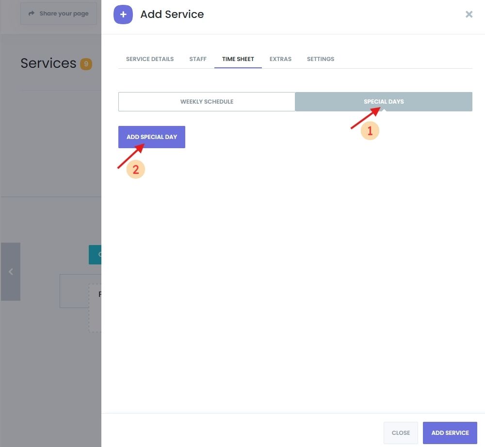 Setting special day for your service-specific availability in Book24Seven