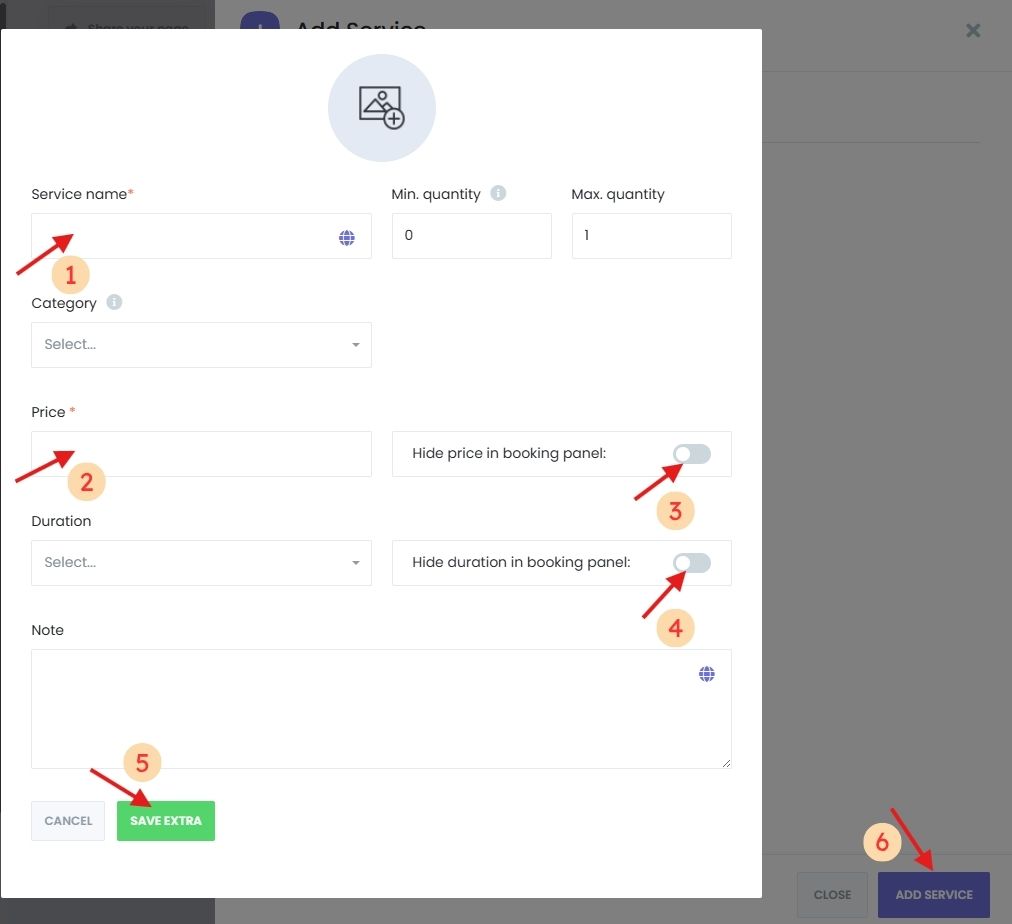 Adding extras and add-ons details to a service in Book24Seven